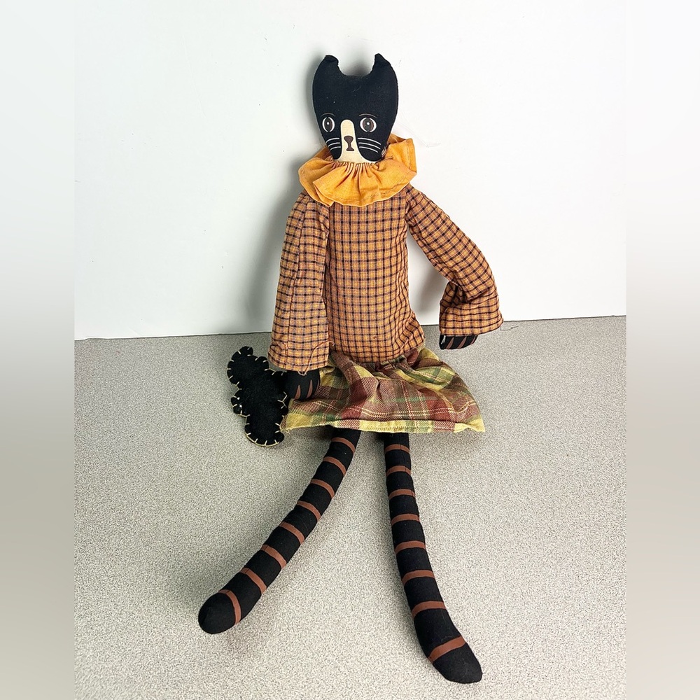 Halloween Cat Doll 21" Tall primitive cloth homespun‎ felt bat
Fall Autumn
